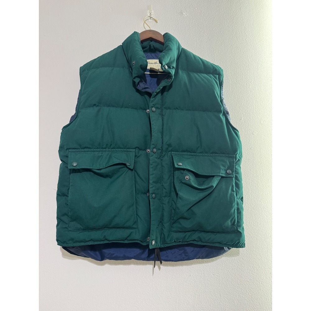Eddie Bauer Vintage Goose Down Puffer Vest Green Navy Mens Large PC-524